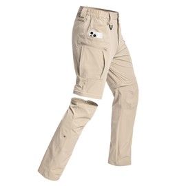 NAVEKULL Men's Convertible Hiking Pants Quick Dry Zip Off Cargo Pants Lightweight Stretch Work Outdoor Pants Breathable Fishing Safari Travel Camping Casual Tactical Trousers with Zip Pockets Khaki