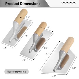 3 PCS Drywall Trowel Flat Finishing, Polished Venetian Masonry Trowel Set with Wood Handle, Stainless Steel Plastering Trowel for Sheetrock Wallboard Plasterboard