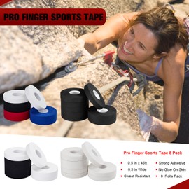 8 Pack Pro Finger Sports Tape, 0.5 in x 45 Ft Finger Tape for BJJ, Athletic Tape for Judo, Jiu-Jitsu, Wrestling, Rock Climbing, Weightlifting, Black & White