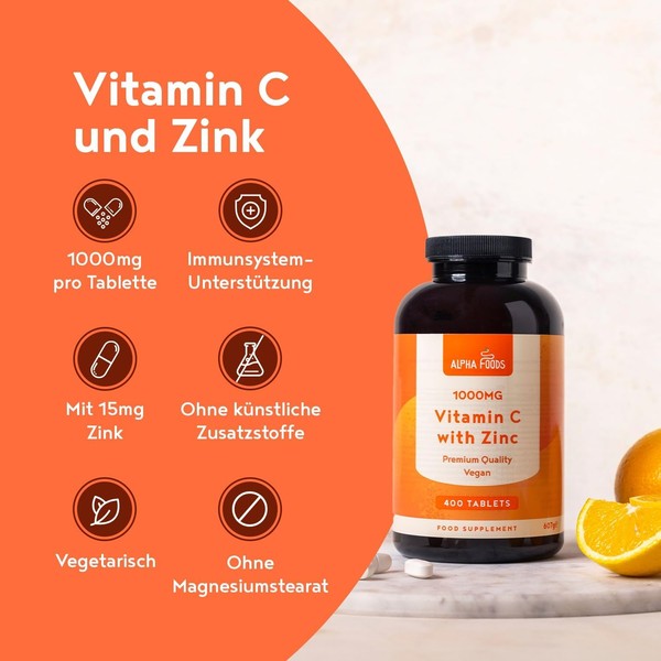 Vitamin C High Dose 1000mg + Zinc 15mg | 400