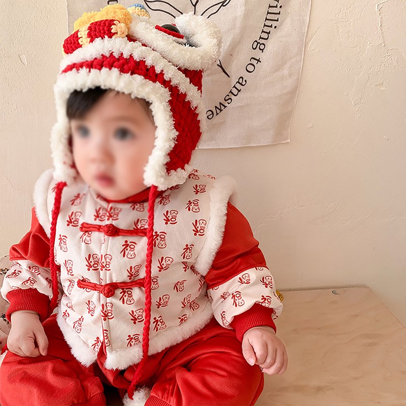 Chinese New Year Baby Romper Cotton Vintage Coil Buckle Festive