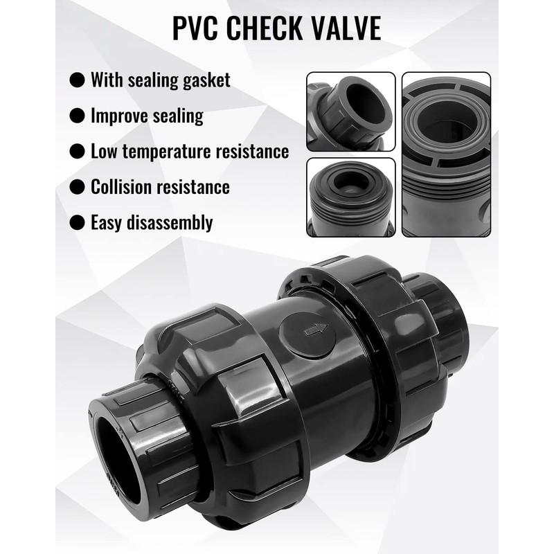 1'' True Union Check Valve, PVC Slip Swing Full Port