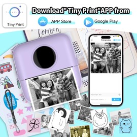 HuiJuKeJi Mini Printer, Pocket Printer, Mini Photo Printer for Smartphone, Sticker Printer, Thermal Photo Printer for Journal, Travel Logo, Notes, Journal, List, Memo (Purple)