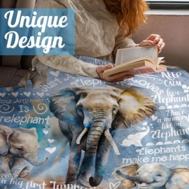 Elephant Gifts for Women, Just A Girl Who Loves Elephants, Throw Blanket for Sister, Daughter, Coworkers, Friends, Blue, 50x65 Inches