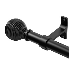 TOPROD Curtain Rods for Windows 32 to 76 Inch, 1 Inch Splicing Matte Black Heavy Duty Curtain Pole Adjustable Decorative Drapery Rods with Round Brackets