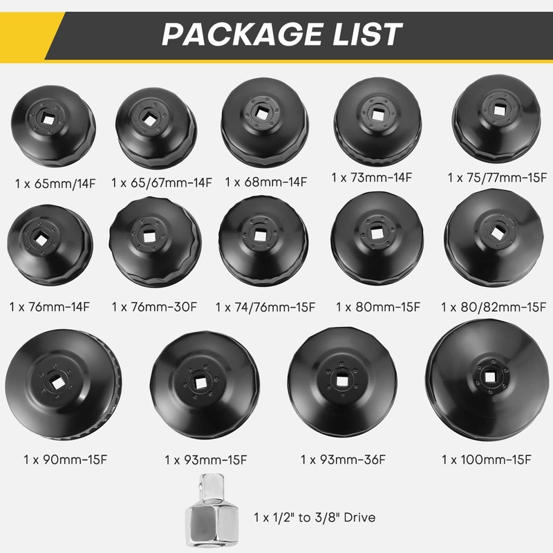 Acymner 15PCS Oil Filter Cap Wrench Tool | Universal Oil