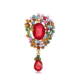 FAIRYGATE Women's Brooches & Pins Red Crystal Brooch Women Rhinestone Brooches Bouquet Flower Teardrop Large Gorgeous Pin Fashion Coat Corsage Creative Pendant Jewelry for Men Lady Girl B2142
