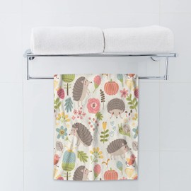 AOYEGO Hedgehog Bath Towels Cartoon Floral Flower Bird Leaf Snail with Hedgehogs for Kid Baby Kitchen Hand Towels Bathroom Decor Soft Beach Microfiber Hair Towels 15x30 Inch