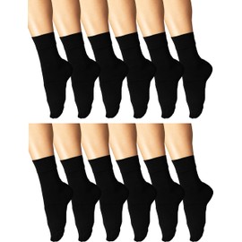 Winterlace Womens Soft Bamboo Rayon Viscose Dress Socks, 6 Pairs Trouser Socks Premium Thin Crew Socks Bulk Pack (Black (12-Pairs))