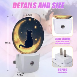 GANTINIR Cat Moon Night Light Starry Sky Night Lights LED Lamp Round Plug into Wall Nightlight with Dusk to Dawn Sensor Home Hallway Stairway Kitchen Decor