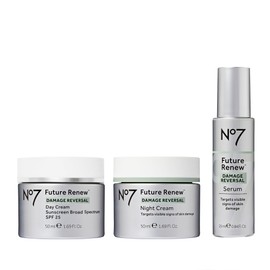 No7 Future Renew Damage Reversal Skincare Set - Anti Aging Face Serum (.33 Fl Oz), Day Cream with SPF 25 (1.69 Fl Oz) & Night Cream (1.69 Fl Oz) - Reverses Visible Signs of Sun Damage - 3-Piece Set