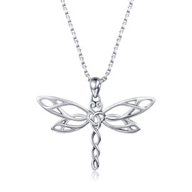 MANBU Sterling Silver Dragonfly Necklace Bracelet for Women Celtic Infinity Dragonfly Pendant Christmas Jewelry Gifts for Dragonfly Lovers (dragonfly necklace)