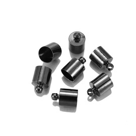 200 tapas redondas de extremo de cordón con tapa de crimpado de lazo para cordón de gamuza de piel para bricolaje, collares, pulseras, conectores de joyería, hallazgos de borla (4 x 9 mm, negro antiguo)