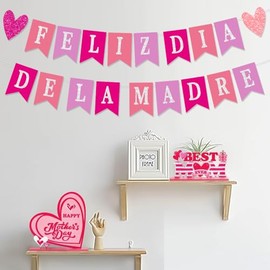Feliz Dia De Las Madres Decoration Banner Purple with Heart Rose Pink Happy Mother’s Day Best Mom Ever Thanks Mom Mothers Day Feliz Dia Mama Party Fireplace Mantle Decorations Supplies