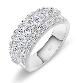 Boieiyftrp Half Eternity Moissanite widding bands for Women,D Color VVS1 Stack Round Cut S925 Sterling Silver Plated 18k White Gold Wedding Promise Anniversary Engagement Ring Size11