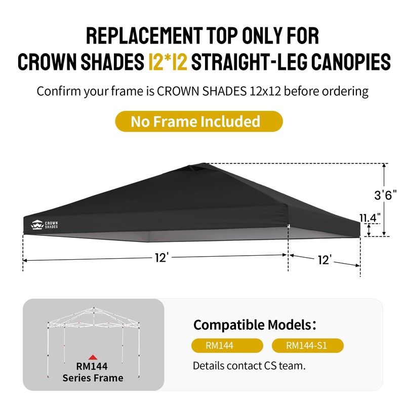 CROWN SHADES 12x12 Canopy Replacement Top - Only Compatible with