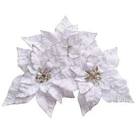 M2cbridge Artificial Christmas Flowers Red Velvet Poinsettia Floral Picks for Christmas Wreath Tree Ornaments(4pcs Extra Large White)