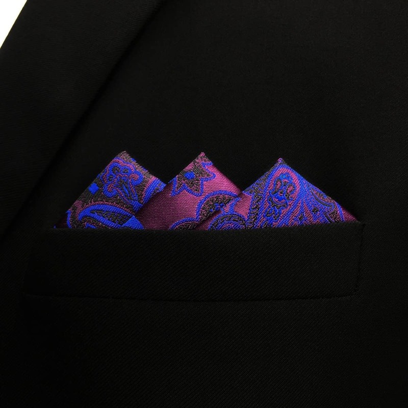 SHLAX&WING Men's Purple Abstract Silk Pocket Square, KH13