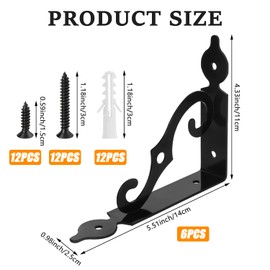 JNWYH Pack of 6 Shelf Brackets, Rust Protection Shelf Brackets with 24 Screws and 12 Expansion Tubes for Kitchen, Bedroom, Bathroom, Garden, Study (14 x 11 cm)