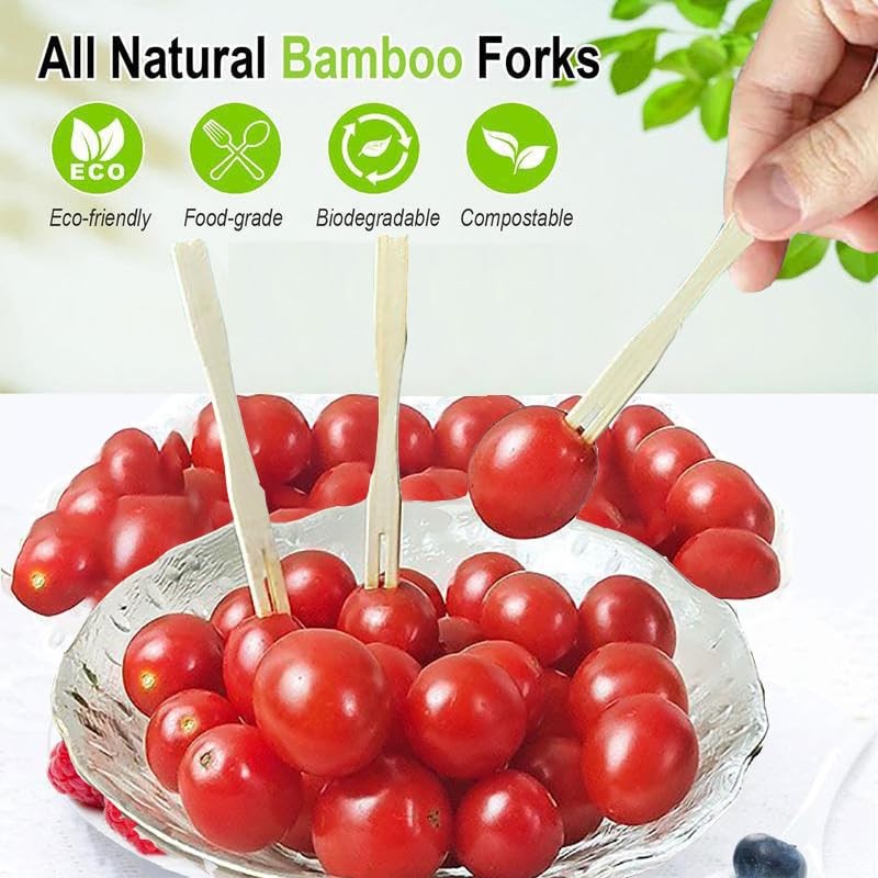 Wooden Fruit Forks,400 Pcs Mini Two Prongs Wooden Cocktail Fork