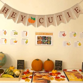 SWYOUN Burlap Hey Cutie Banner with Pumpkin Autumn Thanksgiving Day Party Garland Decoration