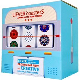 LIFVER Drink Coasters 6pk Absorbent Coaster Marble Style Ceramic 4in with Holder