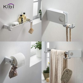 KIBI Artis 5 Piece Wall Mounted Bathroom Hardware Set – Includes Towel Bar, Towel Ring, Toilet Paper Holder, Robe Hook & Double Towel Hook – Durable Bathroom Accessories (Chrome White, C-KBA10-5CW)