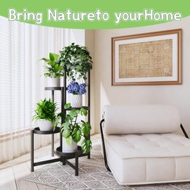 5-Tier Metal Plant Stand Indoor Outdoor - Corner Tall Plant Shelf for Multiple Plants, Foldable Heavy Duty Plant Holder - Decoration flower Stand for House Living Room Balcony Garden Patio - Black