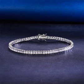 Gemsme 2.5 * 2.5mm Square Tennis Bracelet, 2.5mm Thin 18K White Gold Plated Square Cubic Zirconia Tennis Bracelet for Women