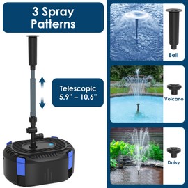 AquaMiracle All-in-One Koi Pond Filters for Outdoor Ponds 500-750 Gal, Pond Fountain Pump with 3 Spray Patterns, Fountain Kit with 850GPH Water Pump for Garden, Water Feature, Bird Baths