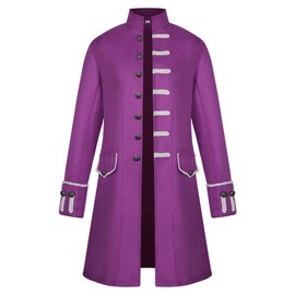 VERNASSA Men Button Fashion Steampunk Vintage Tailcoat Jacket Gothic Frock Uniform Coat,Victorian Medieval Jacket Pirate Costume Coats Purple