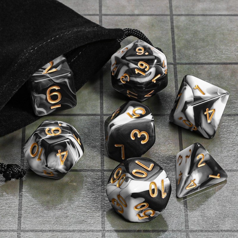CiaraQ DND Polyhedral Dice Set with a Black Dice Bag