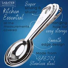 Sabatier Stainless Steel Measuring Cup Set – Professional Grade Kitchen Utensils for Precise Baking & Cooking. Durable, Easy-to-Clean, Dishwasher Safe. Metric & Imperial Measurements