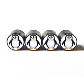 Penguin Tire Valve Caps - Black Aluminum - Set of Four