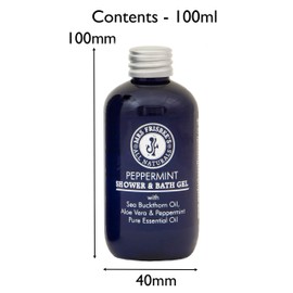 Peppermint Shower & Bath Gel/Made with Aloe Vera, Sea Buckthorn and Soap Bark Extract and Pure Peppermint Essential Oil/Vegan/Natural/Free From Sulphates (100ml)