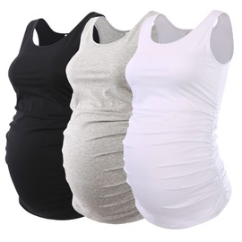 Ecavus 3PCS Womens Layering Maternity Tank Top Pregnancy Shirt Scoop Neck Sleeveless Ruched Vest