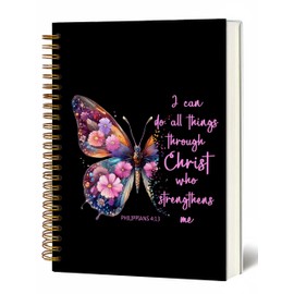 Bible Notebook, A5 Spiral Christian Journal with Floral Pink Butterfly Notebook, Bible Verse-God Says You Are, Inspirational Notebooks for Women, Bible Study, Gift for Birthday Christmas, Office Supplies (Black)