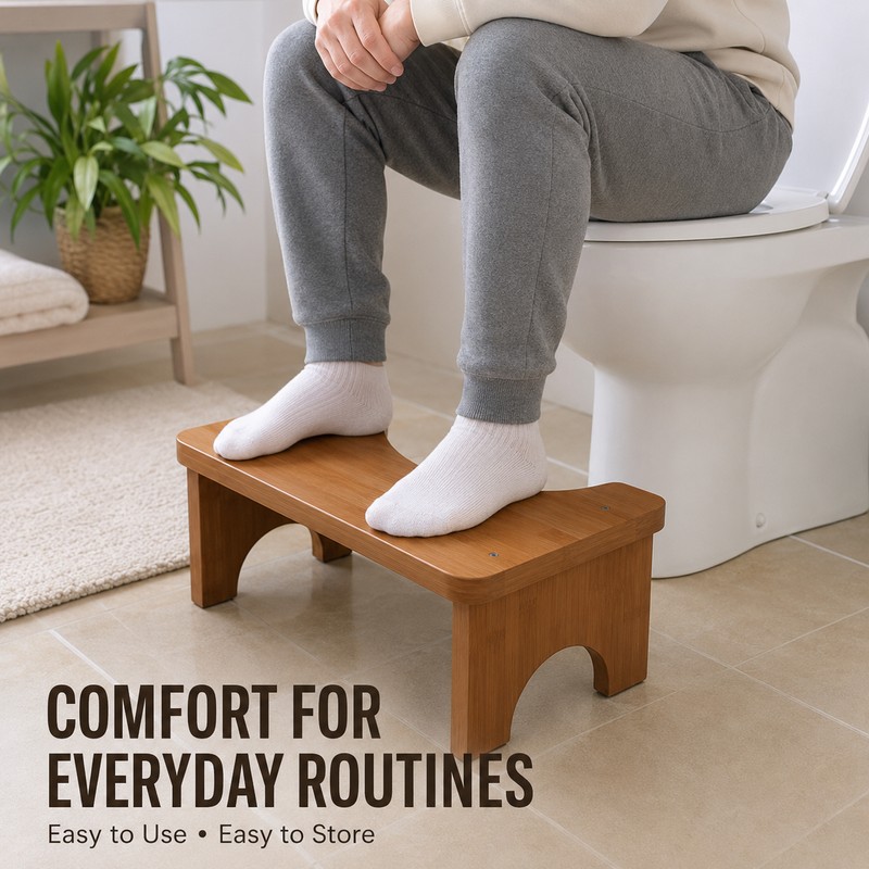 Bamboo Toilet Stool for Adults and Kids, 6.7-Inch Non-Slip Bathroom