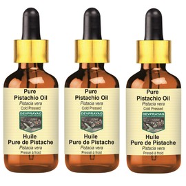 Devprayag Pure Pistachio Oil (Pistacia vera) with Glass Dropper Natural Therapeutic Grade Cold Pressed (Pack of three) 100ml X 3 (10 oz)