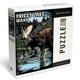 Lantern Press 1000 Piece Jigsaw Puzzle, Priest Lake, Idaho, Moose Scratchboard