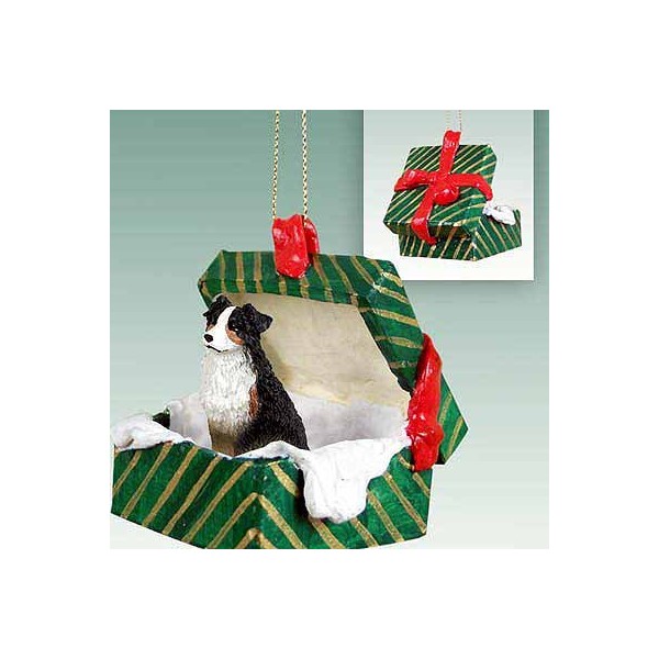 Conversation Concepts Australian Shepherd Tricolor Gift Box Green Ornament