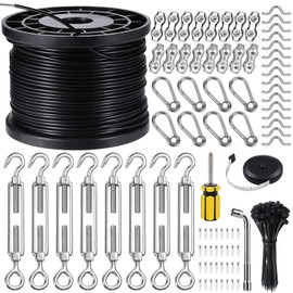 BLIKA BLIKA String Light Hanging Kits, 400FT Coated Stainless Steel 304 Wire Rope, Outdoor Light Guide Wire, Globe String Light Suspension Kit Included Turnbuckles, Enough Accessories, Use Manual