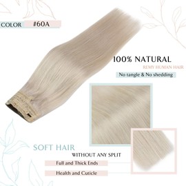 Sunny Fish Line Hair Extensions Real Human Hair Platinum Blonde #60 Secret Wire Hair Extensions Clip with Wire Human Hair Fishing Line Extensions Remy Human Hair 18inch 80g
