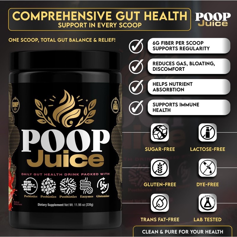 Poop Juice 5-in-1 Prebiotic, Probiotic, Postbiotic, Digestive Enzymes & Glutamine