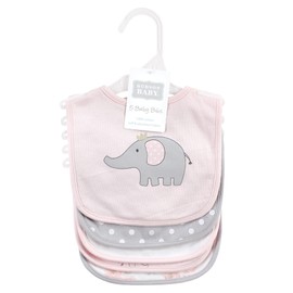 Hudson Baby Unisex Baby Cotton Bibs, Pink Gray Elephant, One Size