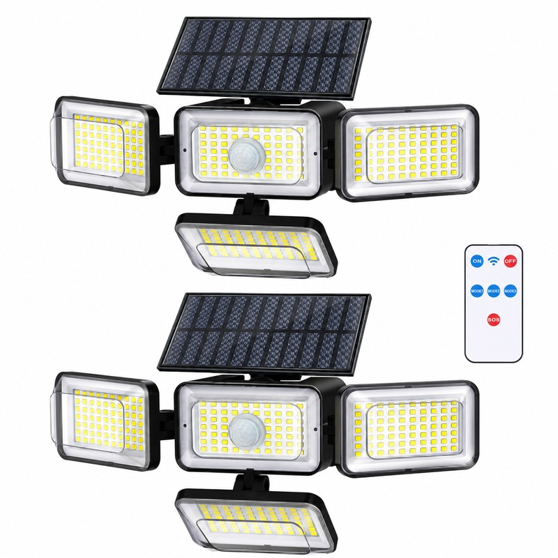 Solar Motion Sensor Outdoor Lights for Security – 4-Head Waterproof