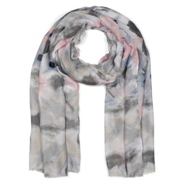 styleBREAKER 01016212 Women's Scarf with Colourful Batik Floral Pattern and Short Fringes, Lightweight Scarf, Stole, Grey-Pink