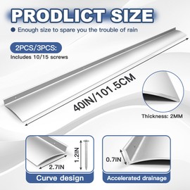 3PCS 40inch Door Rain Drip Guard for Windows Drip Cap Rain Deflector Anodized Aluminum Easy to Install Silver
