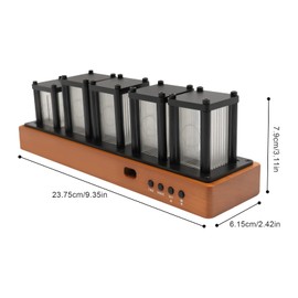 Gdrasuya10 Imitation Nixie Tube Clock Modern Digital Tube Wooden Desk Clock Electronic LED Glow Tube Clock Retro Color LED Digital Clock for Home Bedroom Office Desktop Decoration (Wood Color)