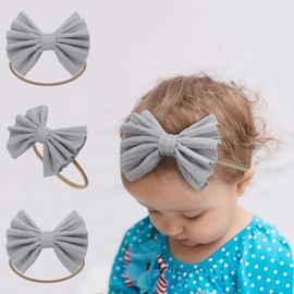 Kenjudess Diademas De Nailon Suave Y Súper Elásticas Para Bebés Y Niñas Con Lazos, Coloridas Y Grandes, Accesorios Elásticos Para El Cabello Para Recién Nacidas Y Bebés (Gris Claro B, Estándar)